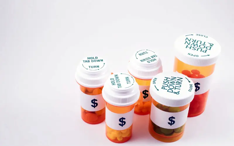 Medication bottles on a table.